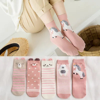 5pairs/Pack 100% Cotton Kids Socks Lot - Unicorn Unisex Baby Socks