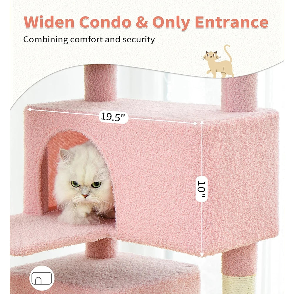 56" Multi-Level Indoor Cat Tower - Funny Pink Flower & Blue Condo
