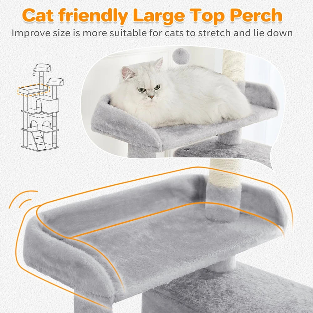 Light Grey 54in Multi-Level Cat Tower - 2 Condo Furniture