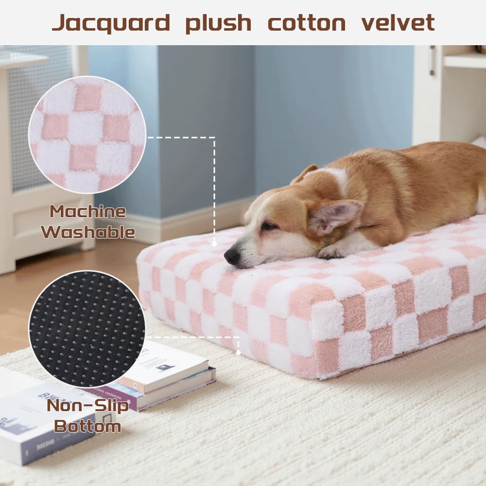 Plush Orthopedic Memory Foam Dog Bed Large Luxury Waterproof Reversible Pet Bed with Washable Cover & Non-Slip Bottom