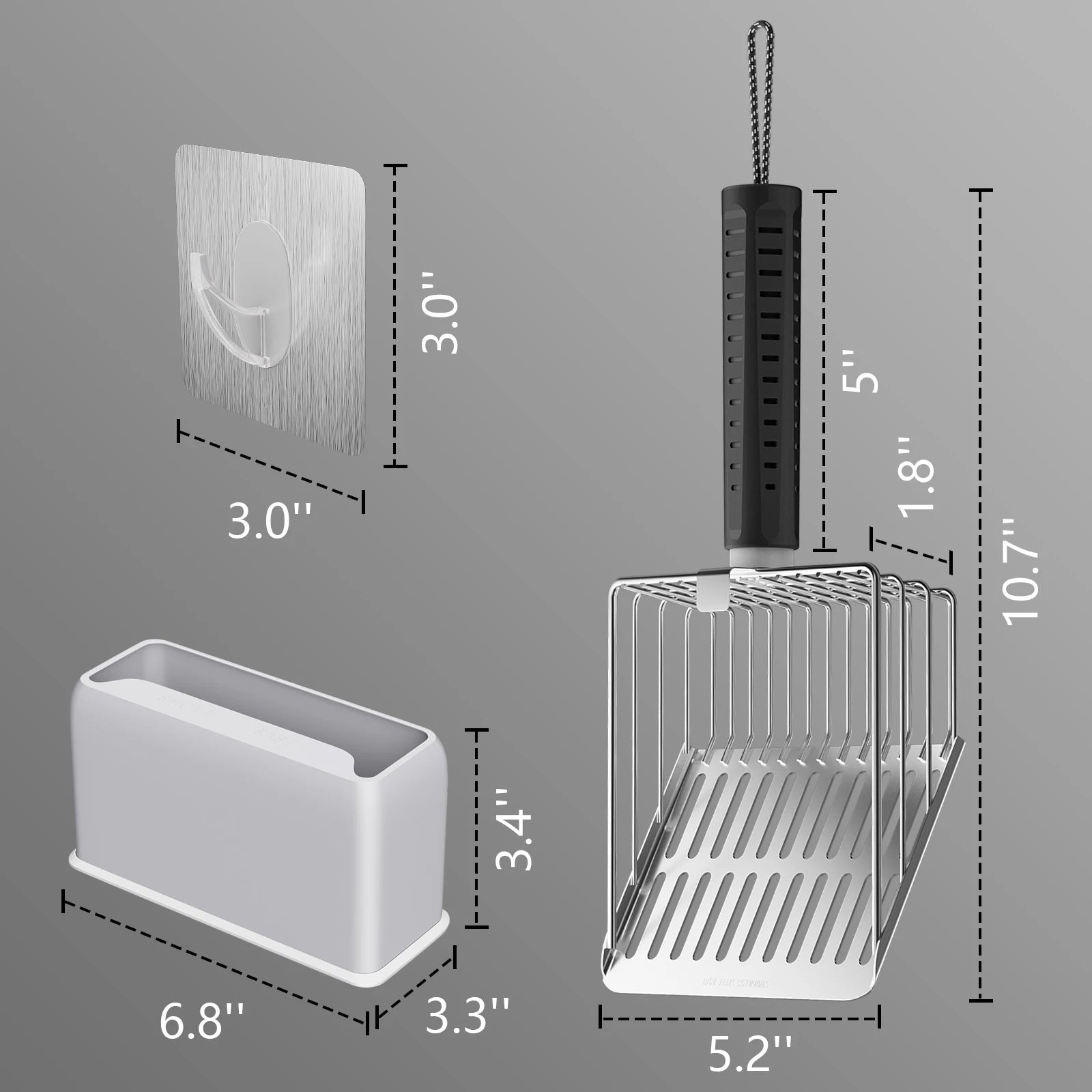 Stainless Steel Litter Scoop with Holder - Sifting, Non-Stick, Heavy Duty