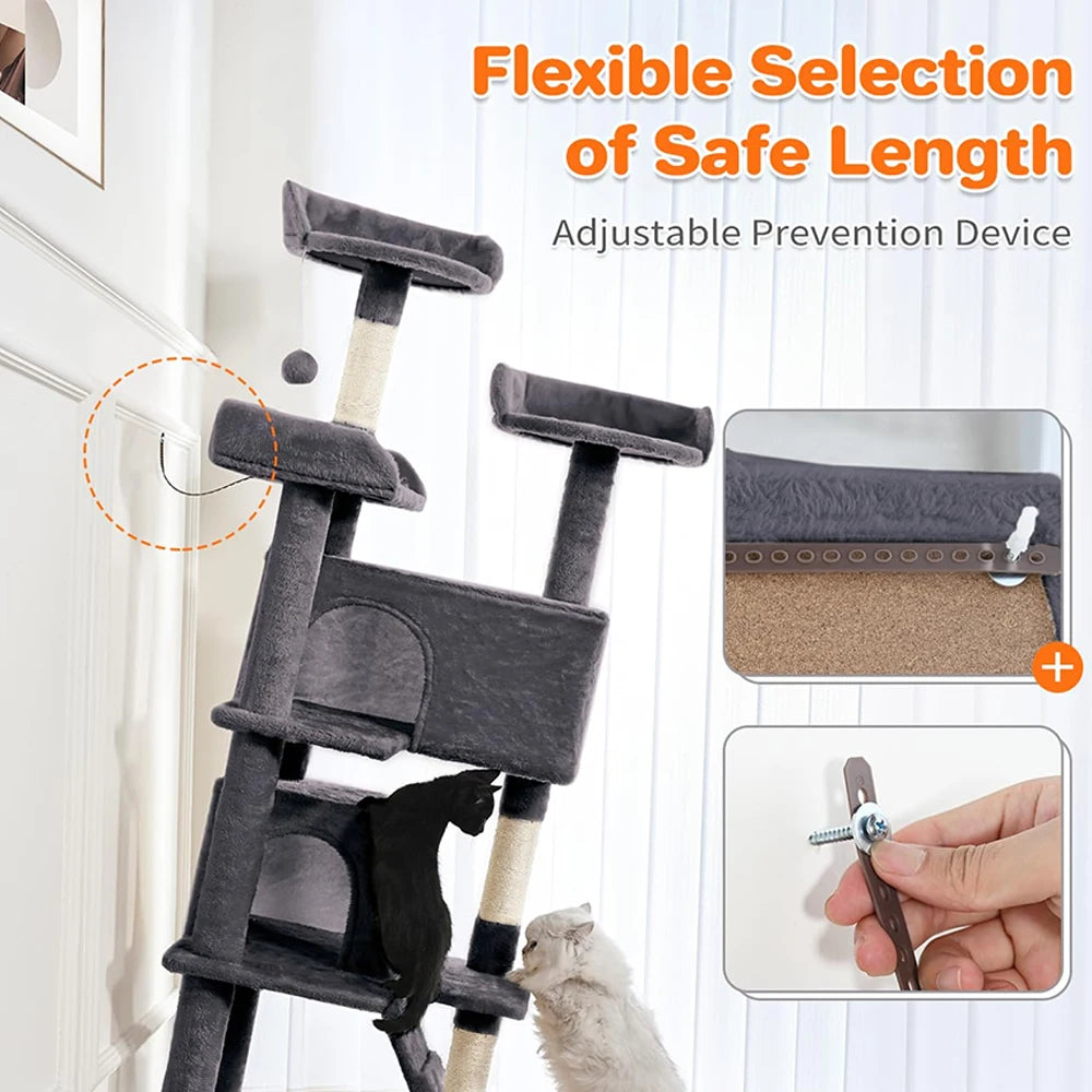 54in Multi-Level Cat Tower for Indoor Cats - Dark Grey Cat Tree