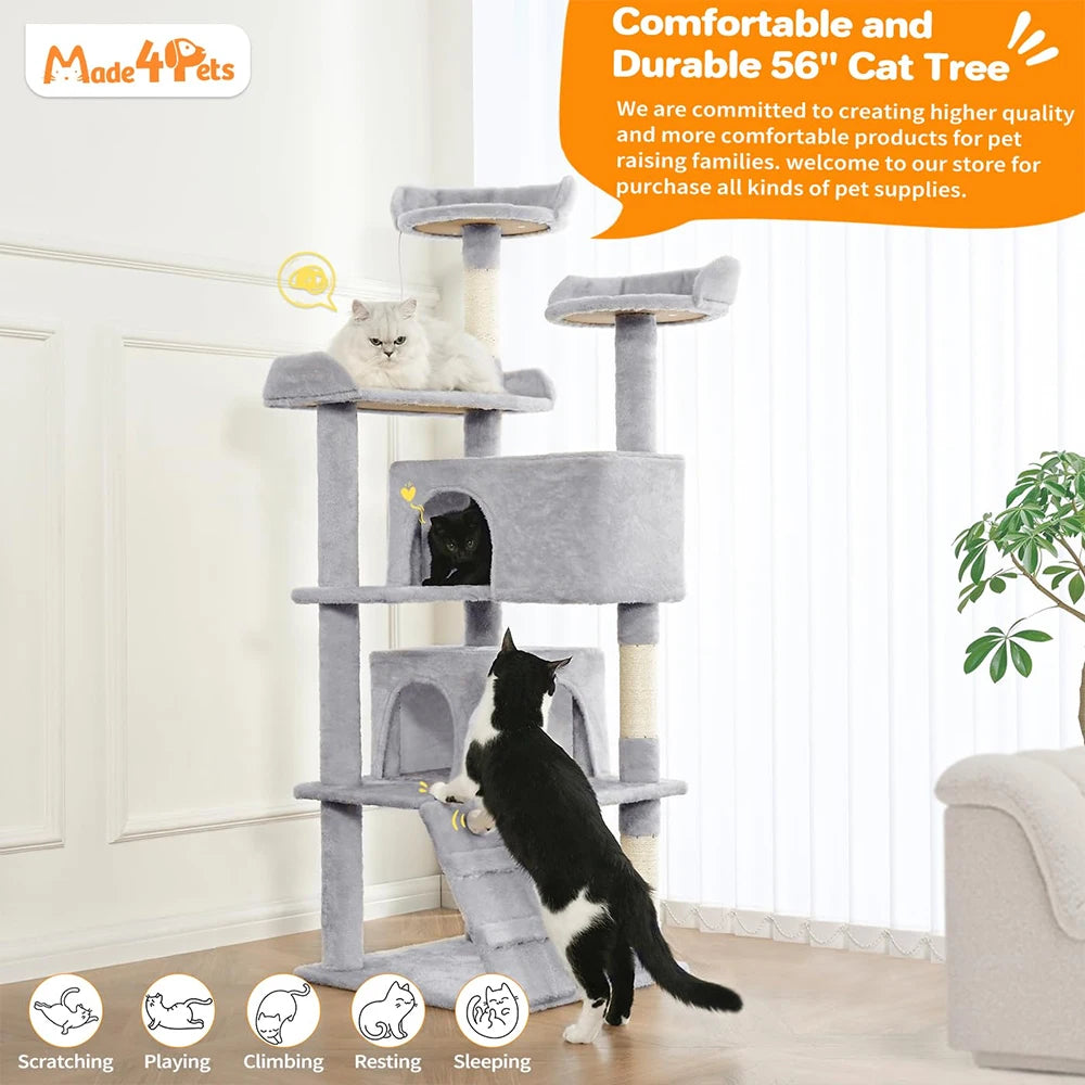 Light Grey 54in Multi-Level Cat Tower - 2 Condo Furniture