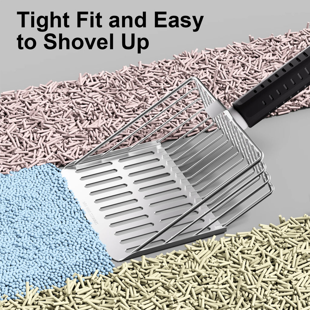 Stainless Steel Litter Scoop with Holder - Sifting, Non-Stick, Heavy Duty