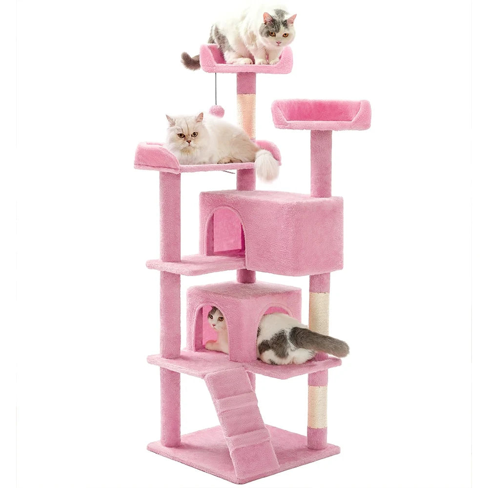 54" Multi-Level Pink Cat Tower - Indoor Kitten Furniture