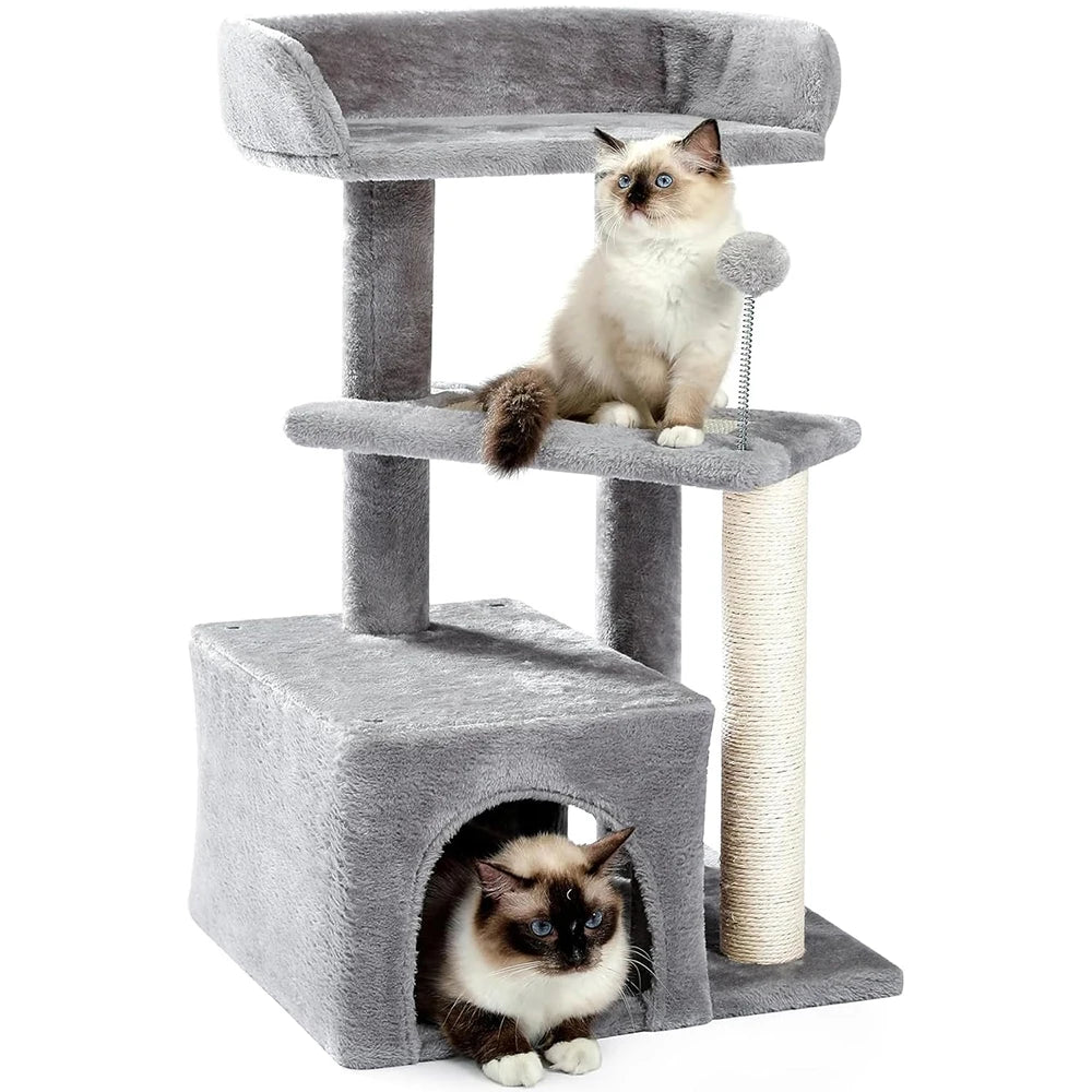 Modern 29" Multi-Level Cat Tower - Grey Carpet Kitty Condo