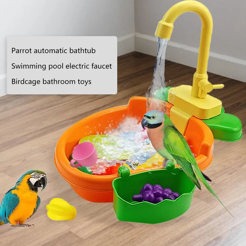 New Bird Feeder Automatic Parrot Bath Tub - Swimming Pool with Faucet