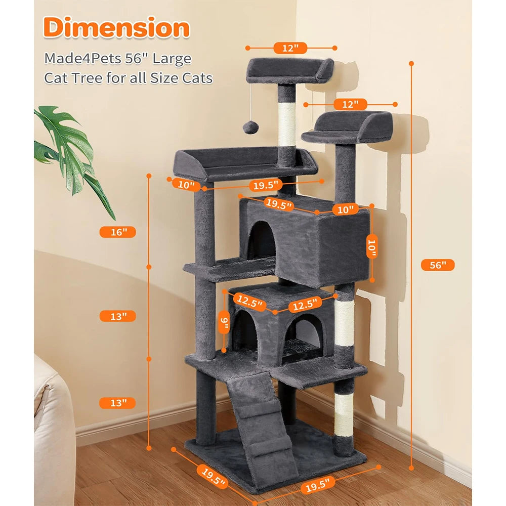 54in Multi-Level Cat Tower for Indoor Cats - Dark Grey Cat Tree