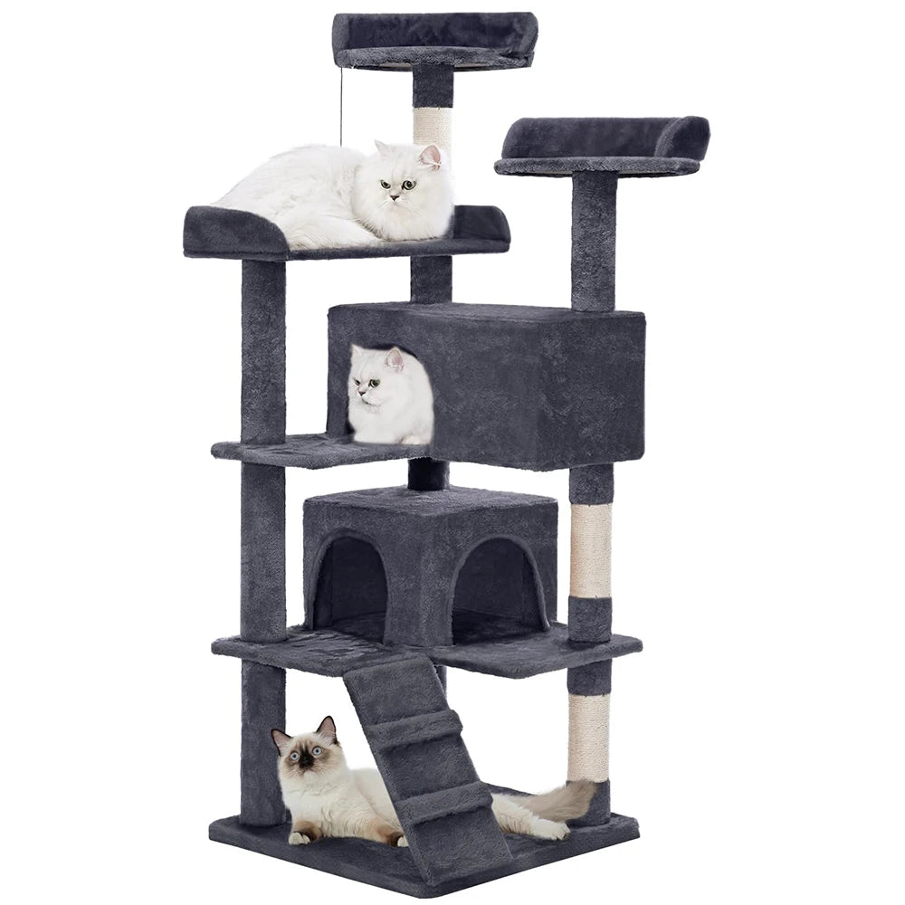 54in Multi-Level Cat Tower for Indoor Cats - Dark Grey Cat Tree