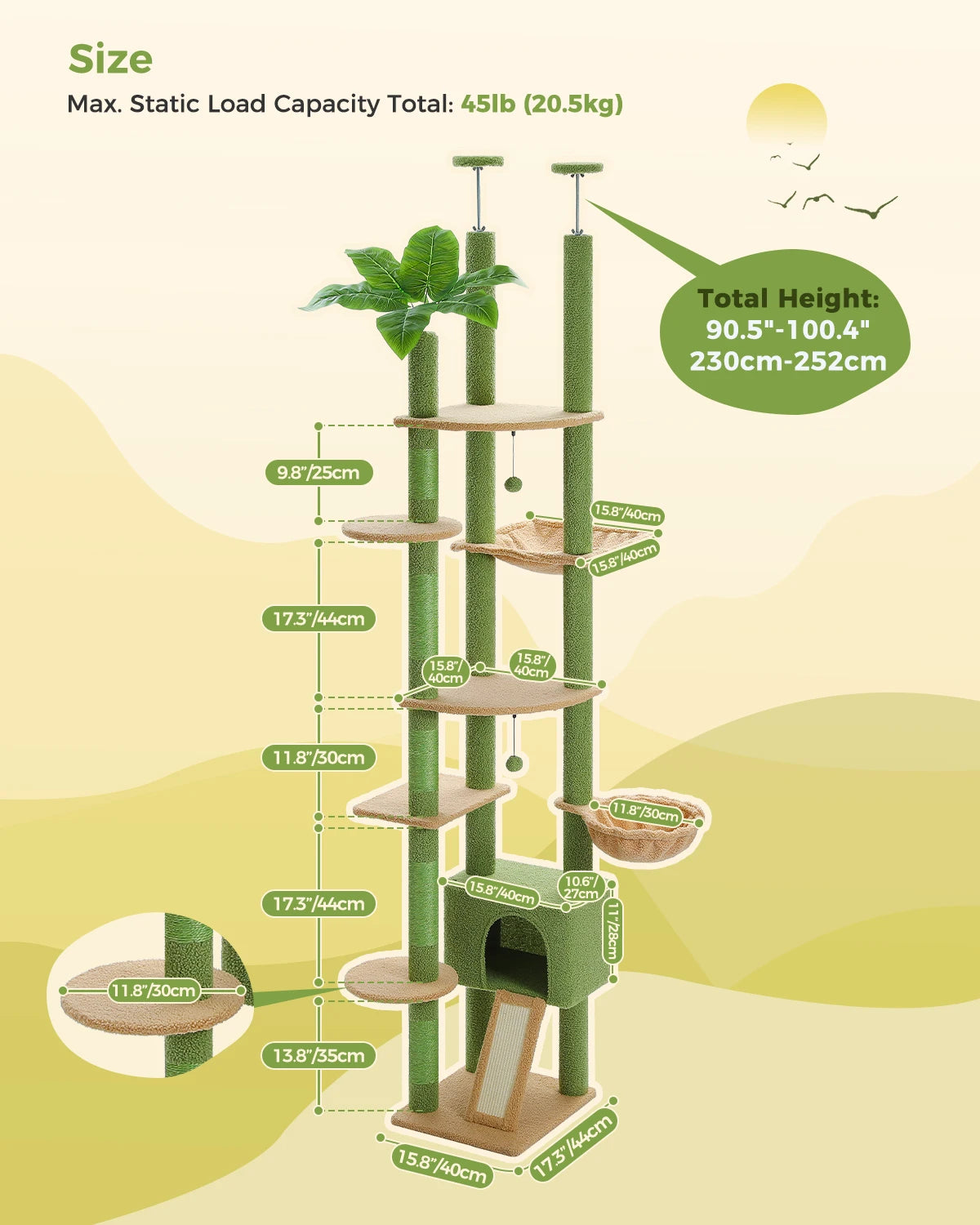 Cactus Cat Tree Floor to Ceiling - Adjustable Cat Tower