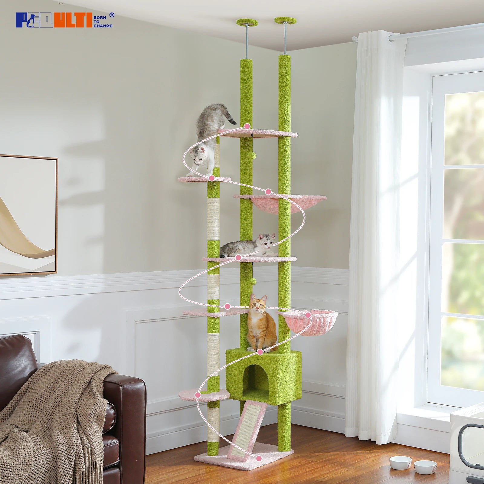 Cactus Cat Tree Floor to Ceiling - Adjustable Cat Tower