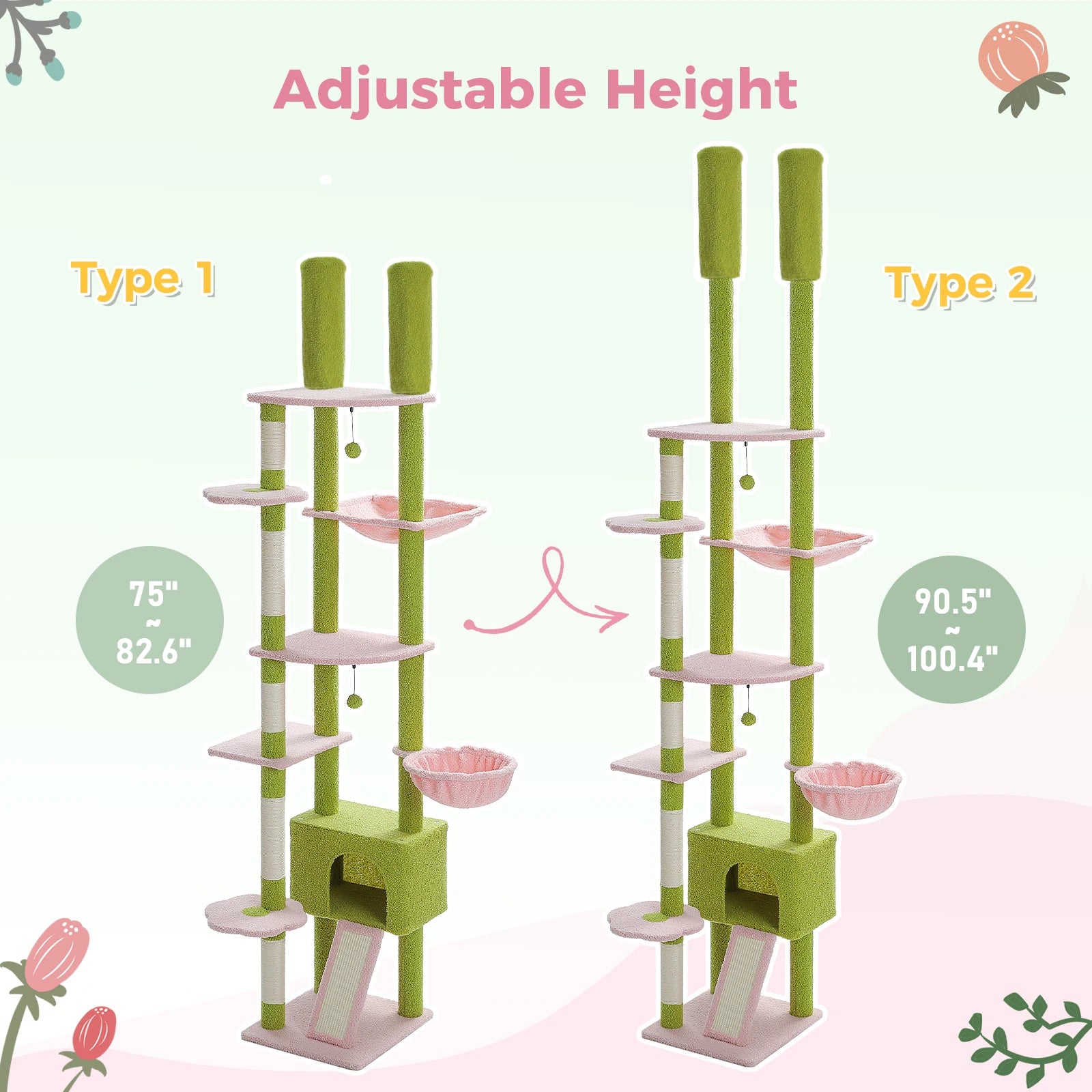 Cactus Cat Tree Floor to Ceiling - Adjustable Cat Tower