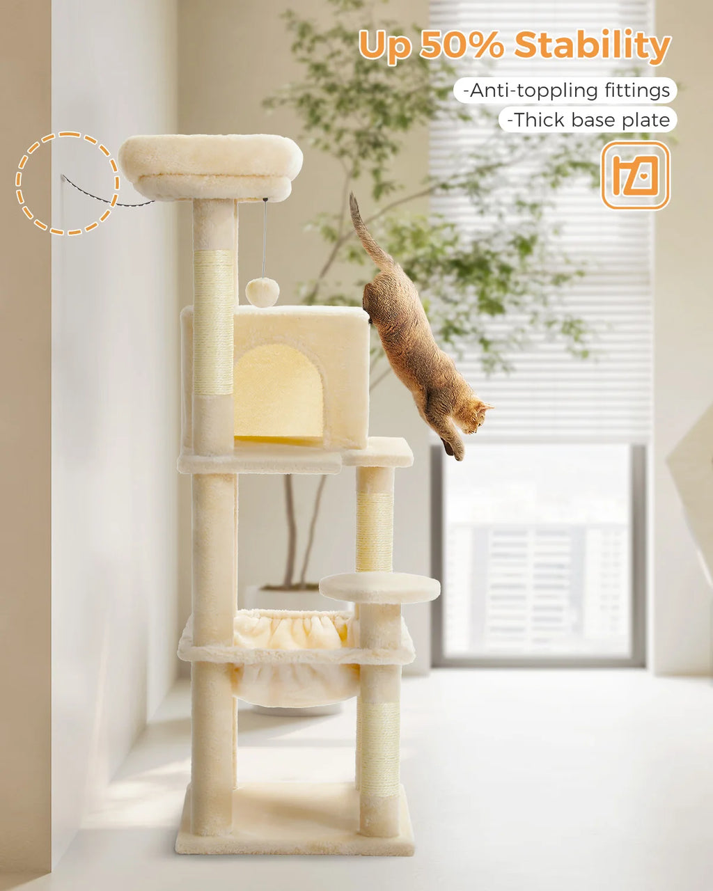 5-Level Cat Tower for Large Cats - Condo, Hammock & Perch
