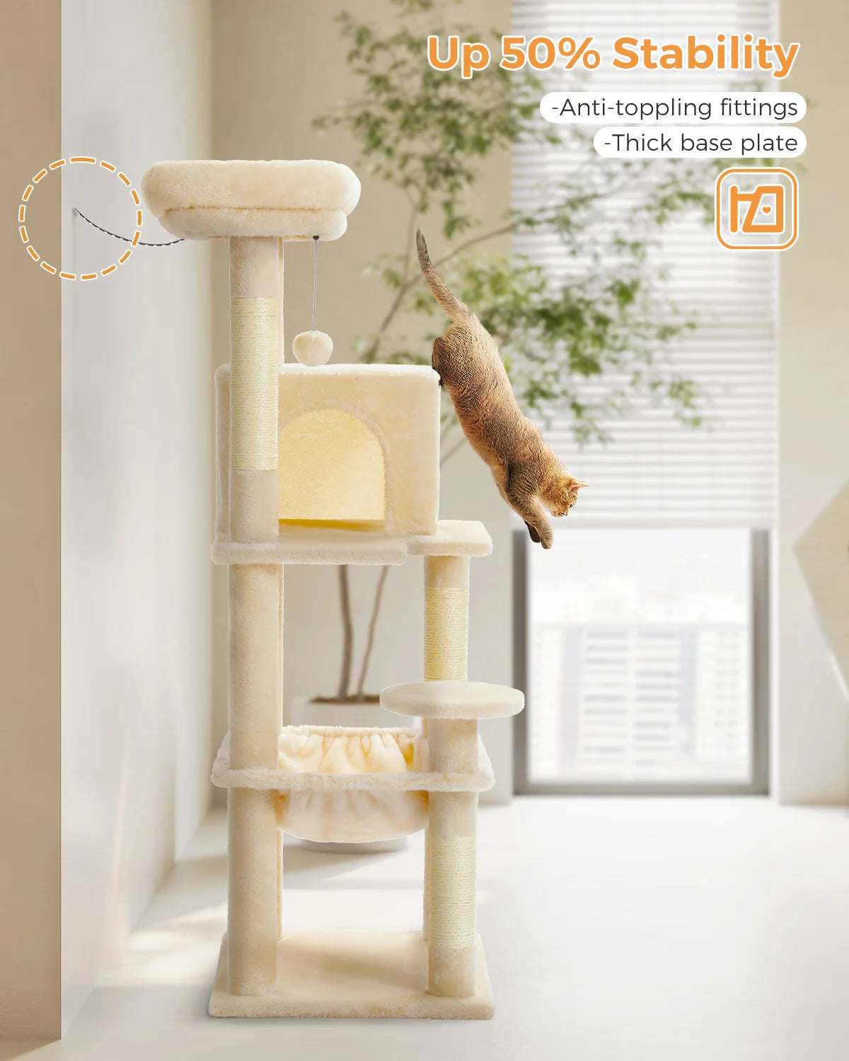 5-Level Cat Tower for Large Cats - Condo, Hammock & Perch