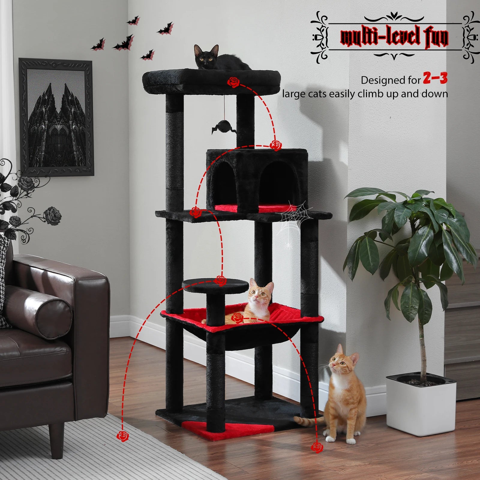 5-Level Cat Tower for Large Cats - Condo, Hammock & Perch