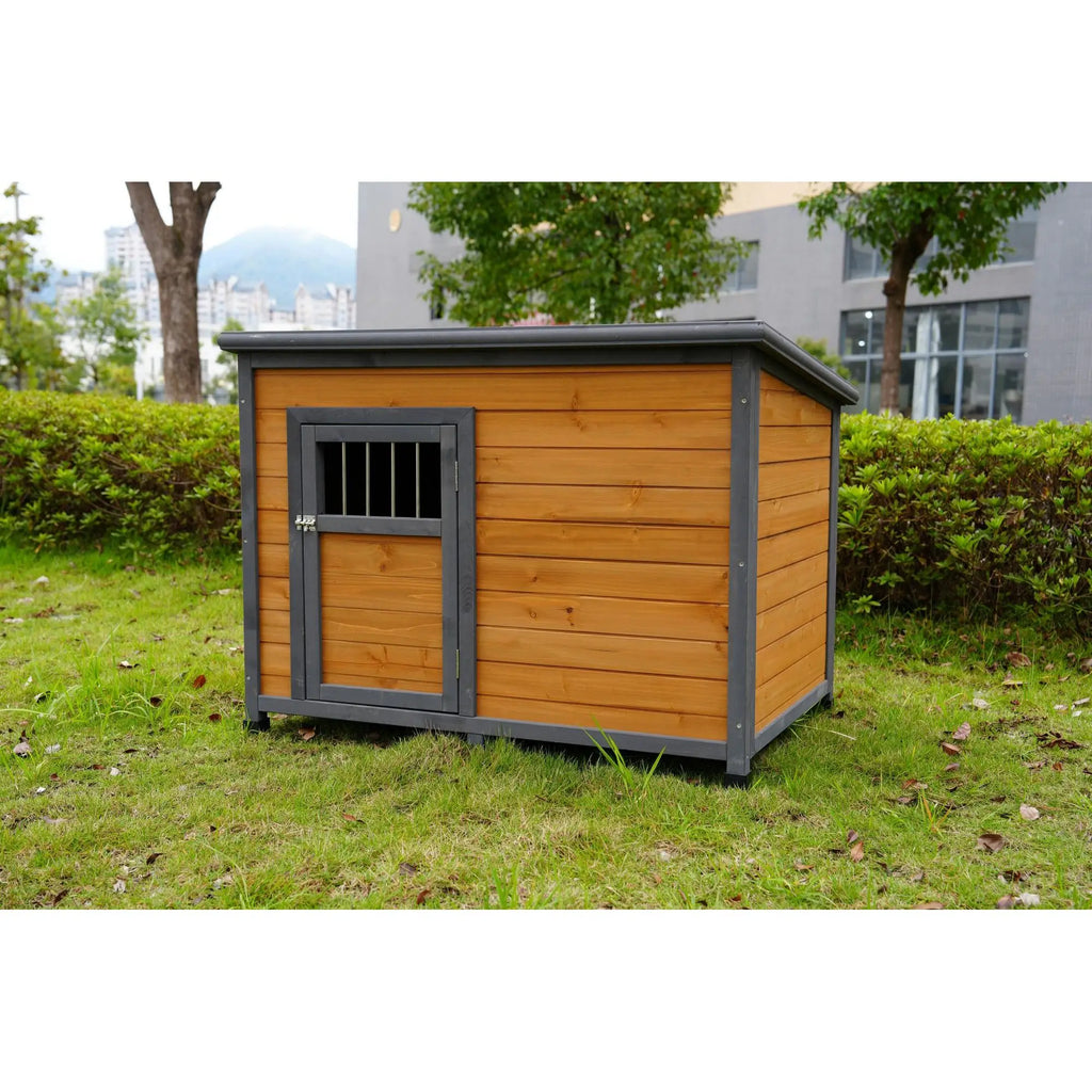 Large 45" Solid Wood Dog House - Waterproof PVC Plastic Roof