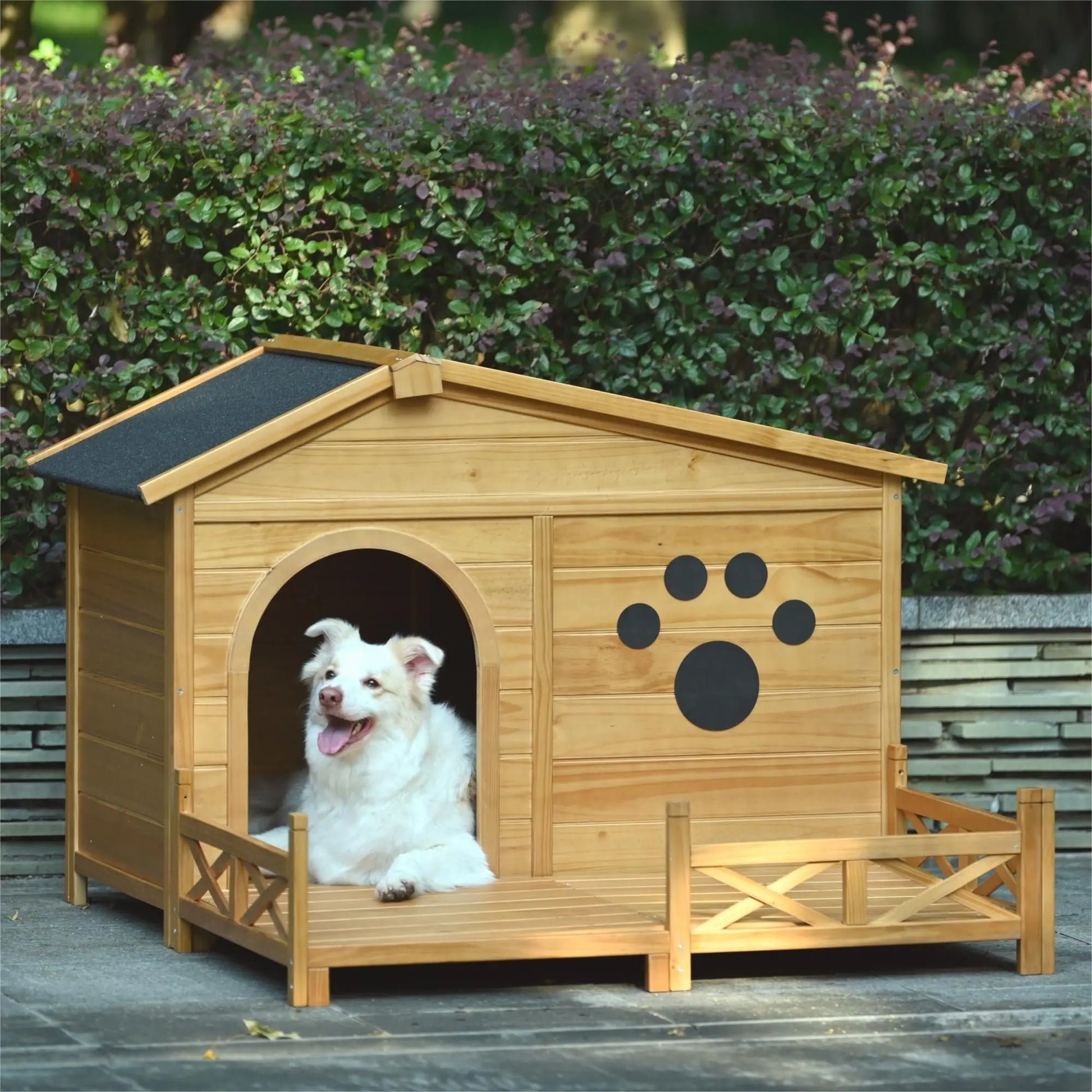 48" Waterproof Wooden Dog House - Asphalt Roof & Fencing