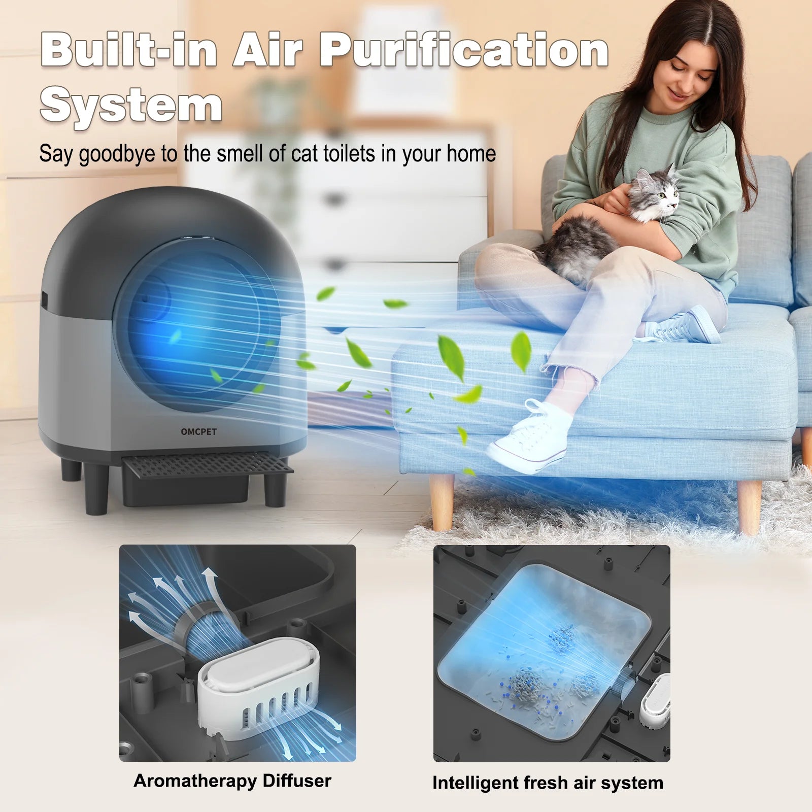 OMCPET Automatic Smart Cat Litter Box - Self Cleaning Sandbox & App Control