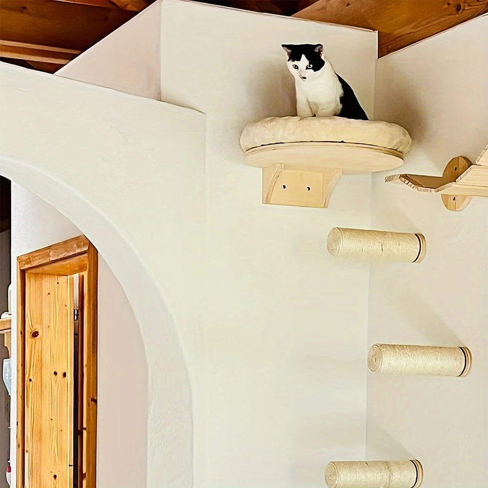 Cat Wall Mounted Wooden Furniture - Climbing Ladder & Cat Hammock