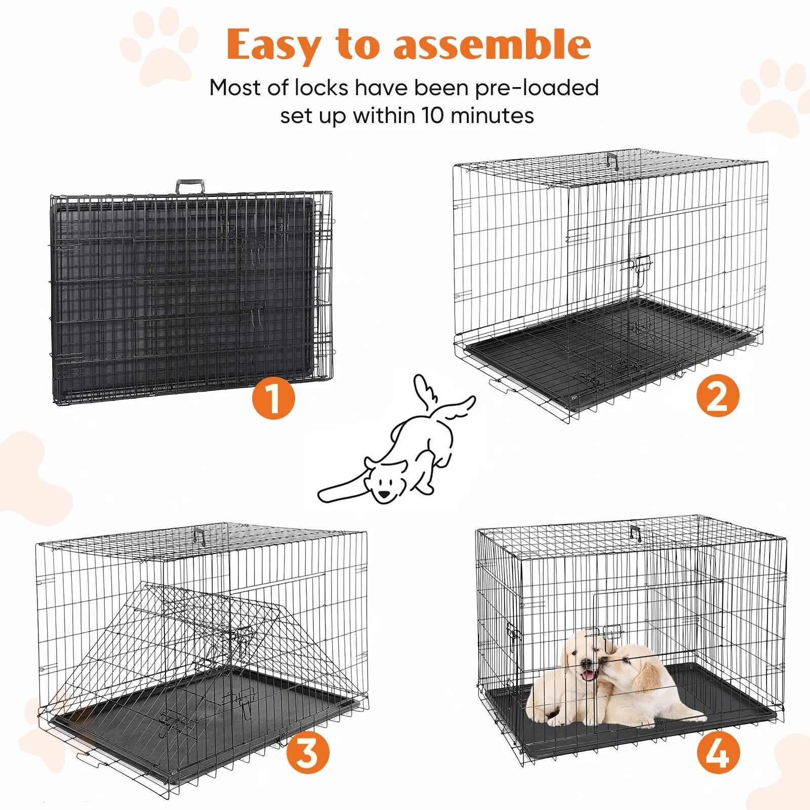 JHK Double Door Folding Metal Dog Cage - Extra Large Pet Kennel