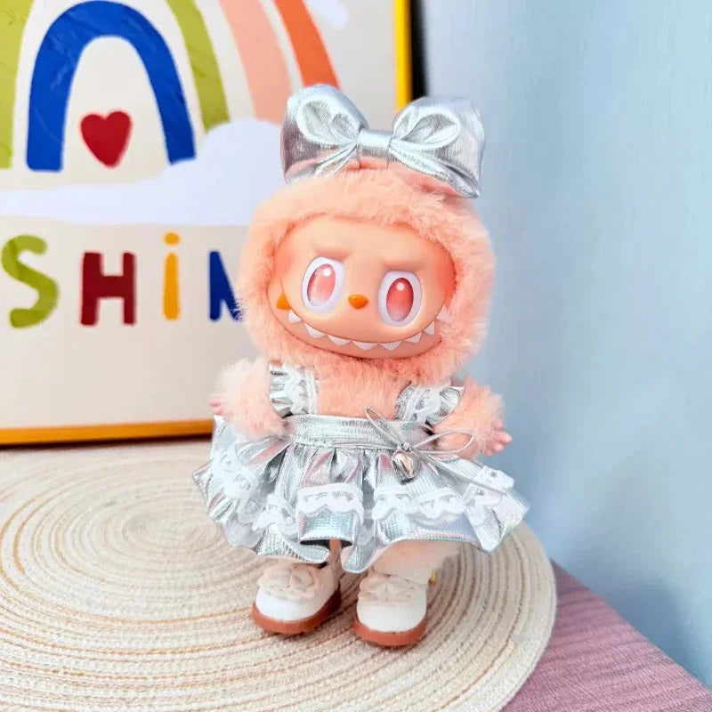 For 15-17 cm v1v2 Labubu Clothes outfit Labubu Sitting Party Bear Label Scarf Hat Bag Dolls Accessories Cute Decoration
