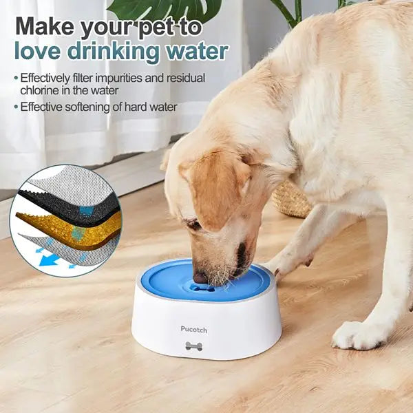 BPA Free 2L/70oz No Spill Dog Water Bowl - Slow Water Feeder Dispenser