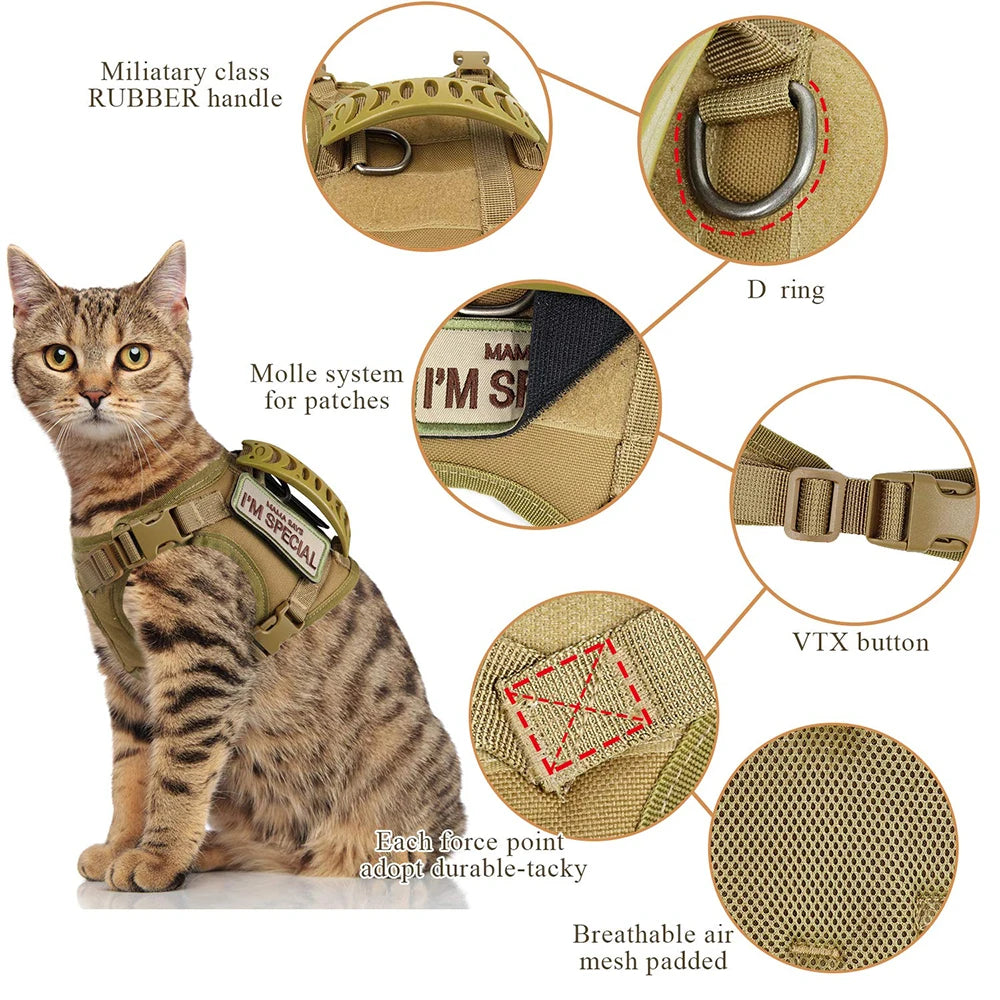 Tactical Cat Harness Leash with 9 Patches - Small Dog Puppy Vest