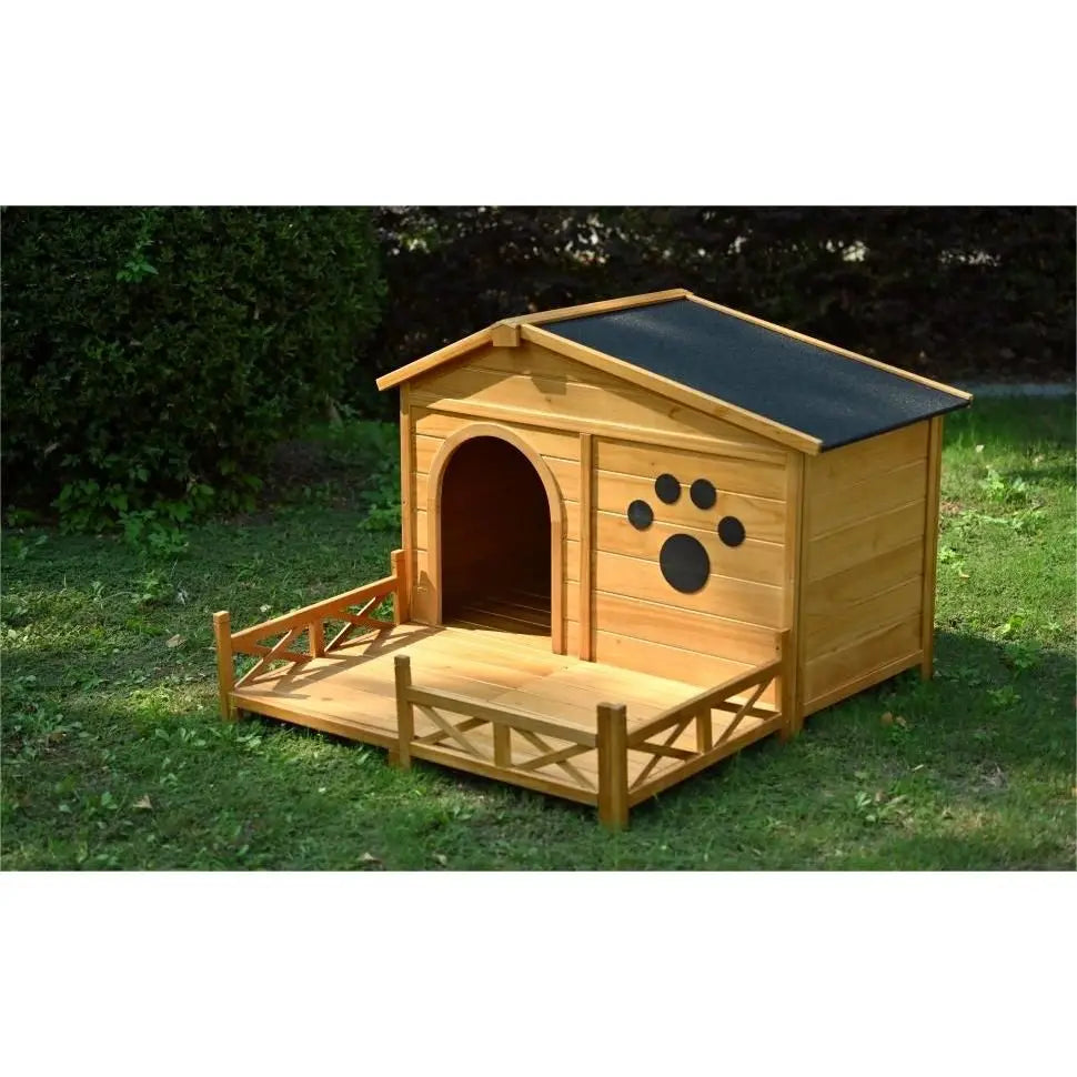 48" Waterproof Wooden Dog House - Asphalt Roof & Fencing