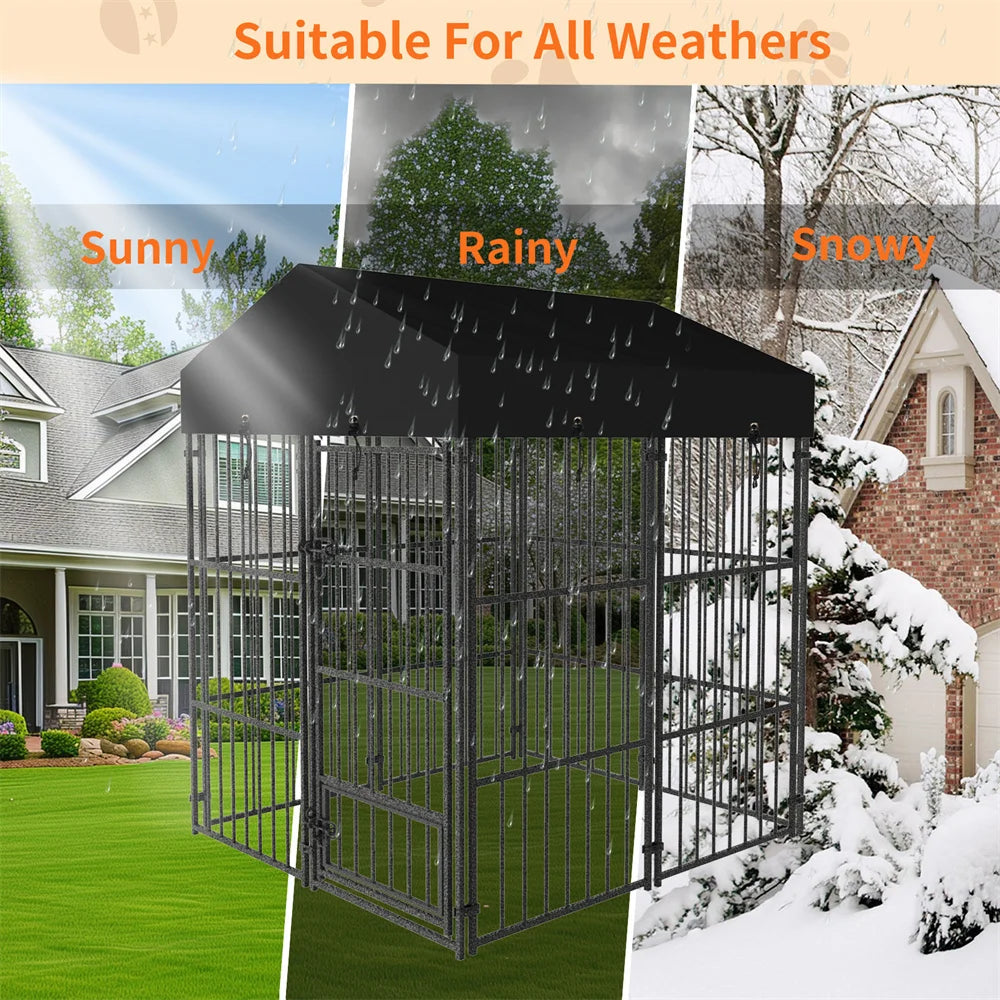 Heavy Duty Large Dog Kennel - Pet Welded Metal Playpen with Roof