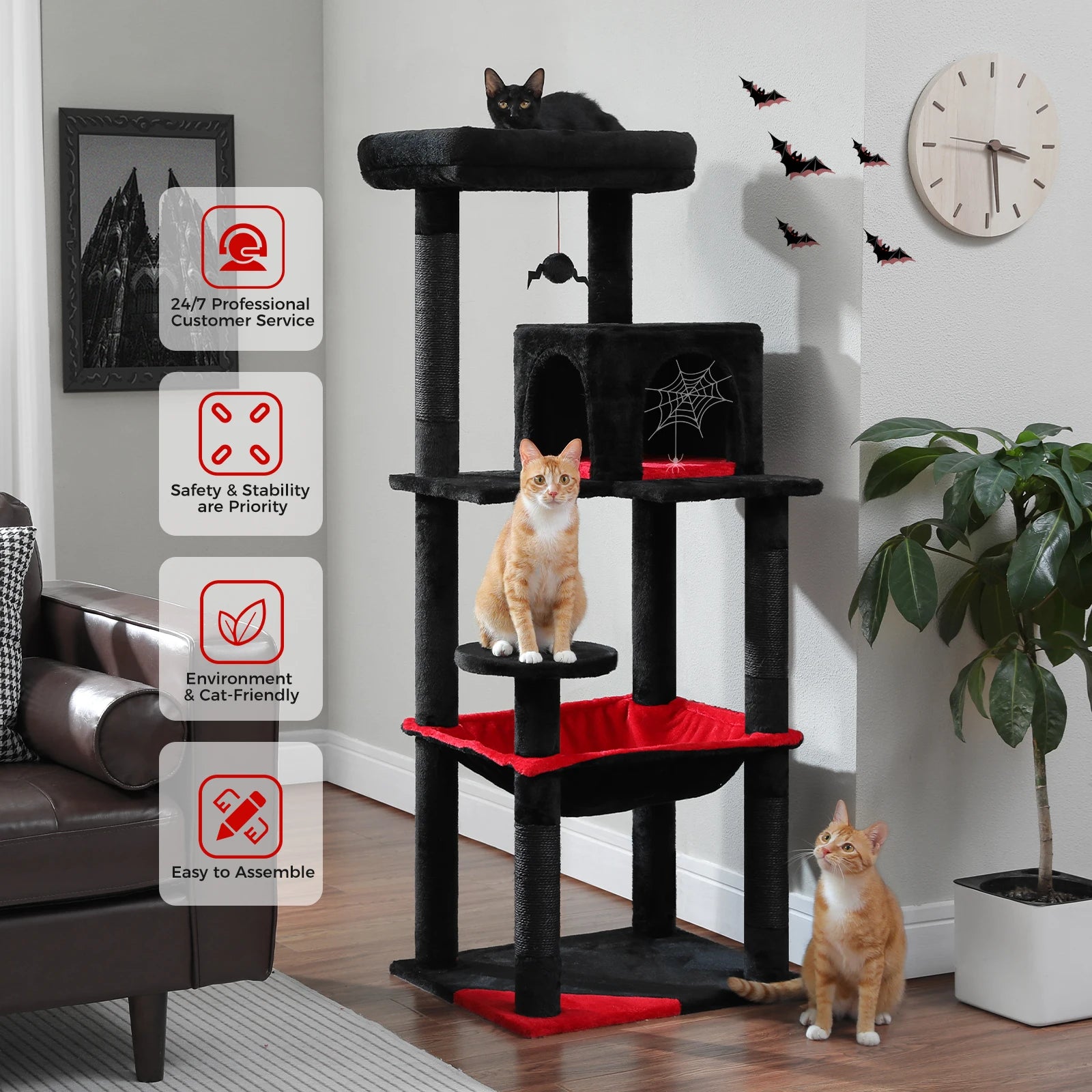 5-Level Cat Tower for Large Cats - Condo, Hammock & Perch