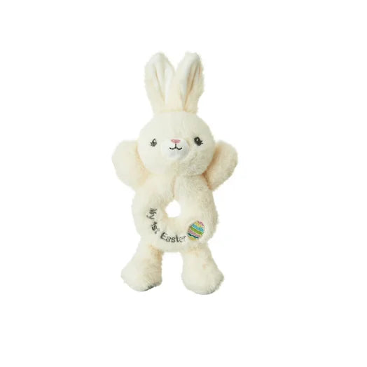 Unisex 8.5" Cream Bunny Rattle Plush Toy - Spark.Create.Imagine.