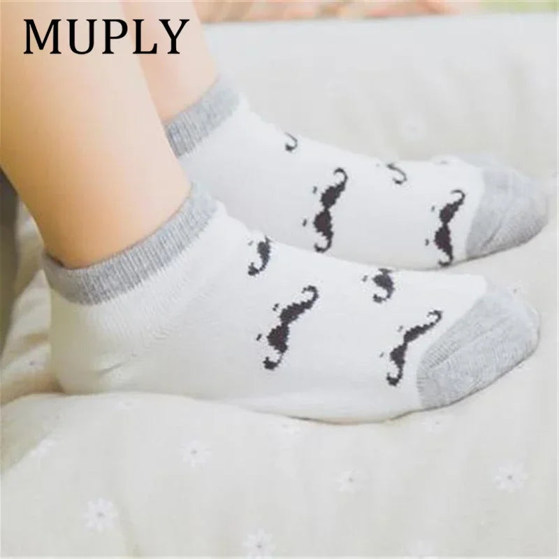 5 Pair/Lot Cotton Baby Socks - Mustache Print for Girls & Boys
