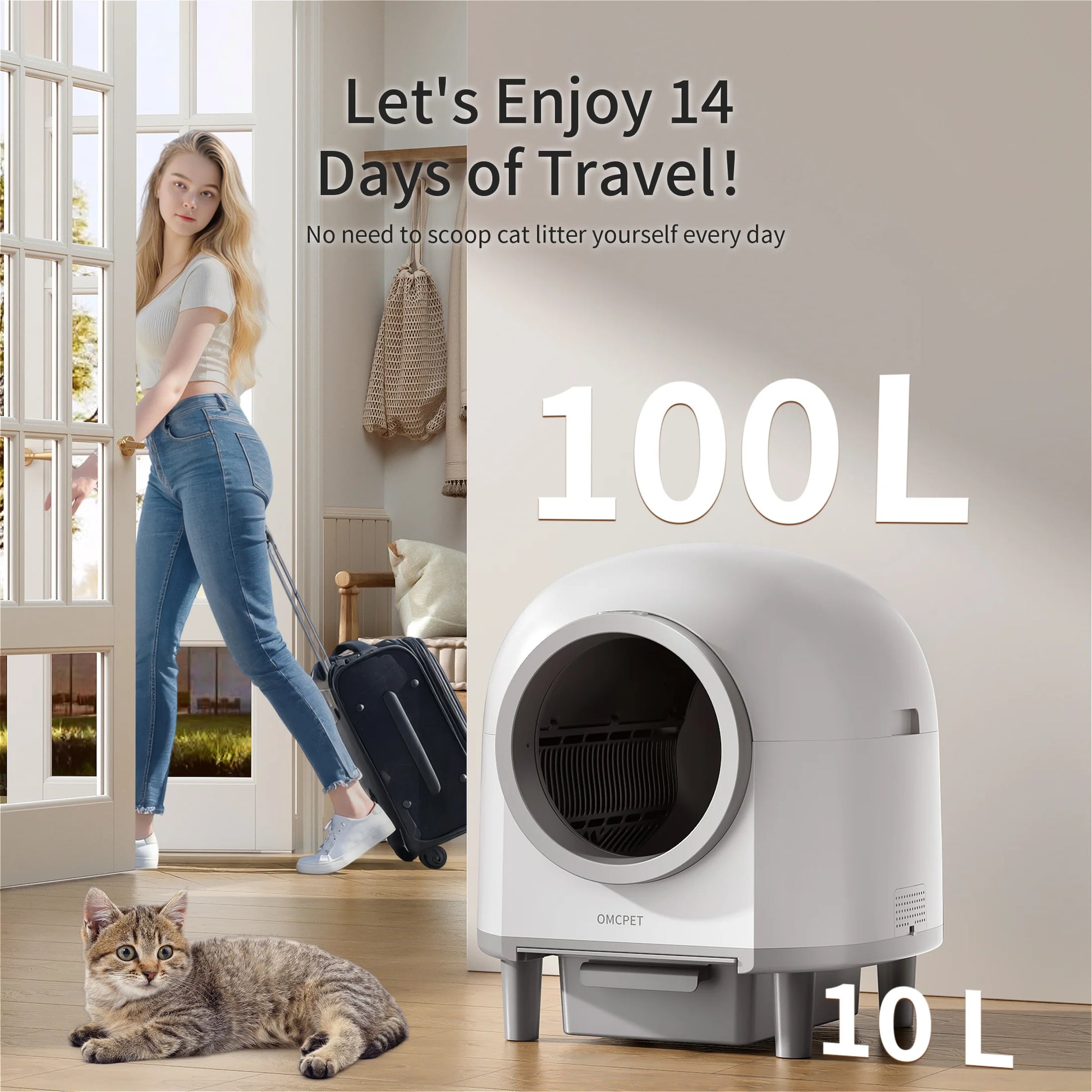 OMCPET Automatic Smart Cat Litter Box - Self Cleaning Sandbox & App Control