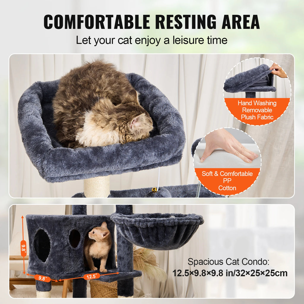SucceBuy Cat Tree for Indoor Cats (45.2") - Condo, Sisal Post, Hammock