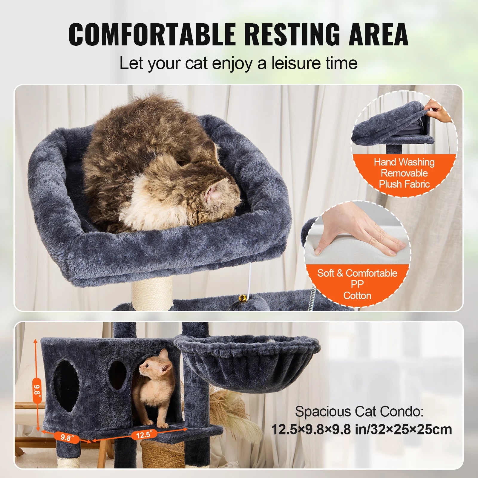 SucceBuy Cat Tree for Indoor Cats (45.2") - Condo, Sisal Post, Hammock