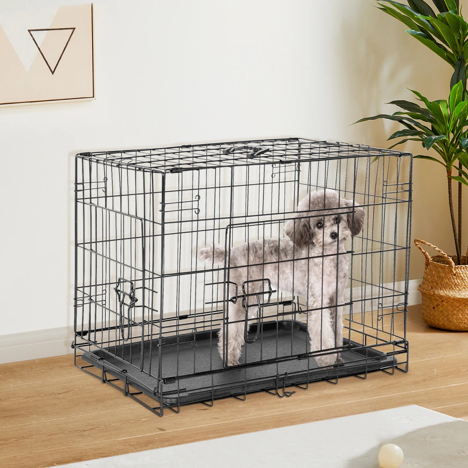 JHK Double Door Folding Metal Dog Cage - Extra Large Pet Kennel