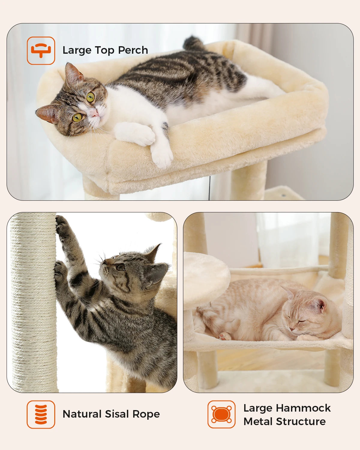 5-Level Cat Tower for Large Cats - Condo, Hammock & Perch