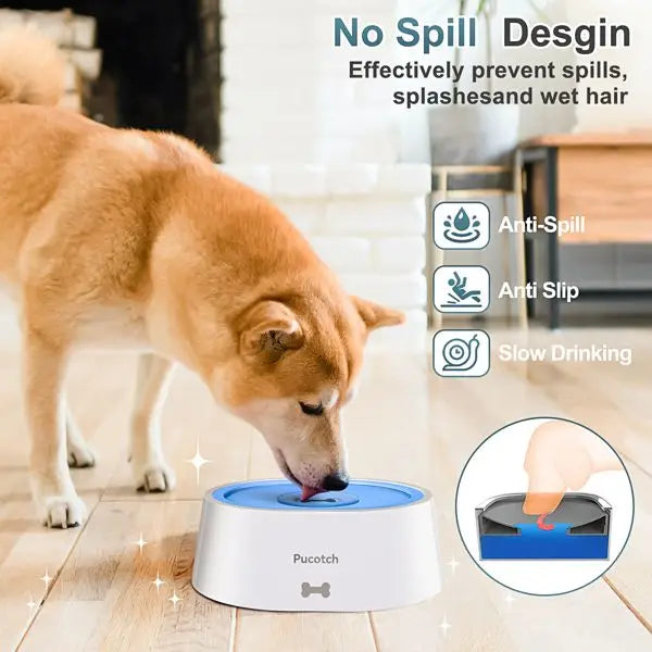 BPA Free 2L/70oz No Spill Dog Water Bowl - Slow Water Feeder Dispenser