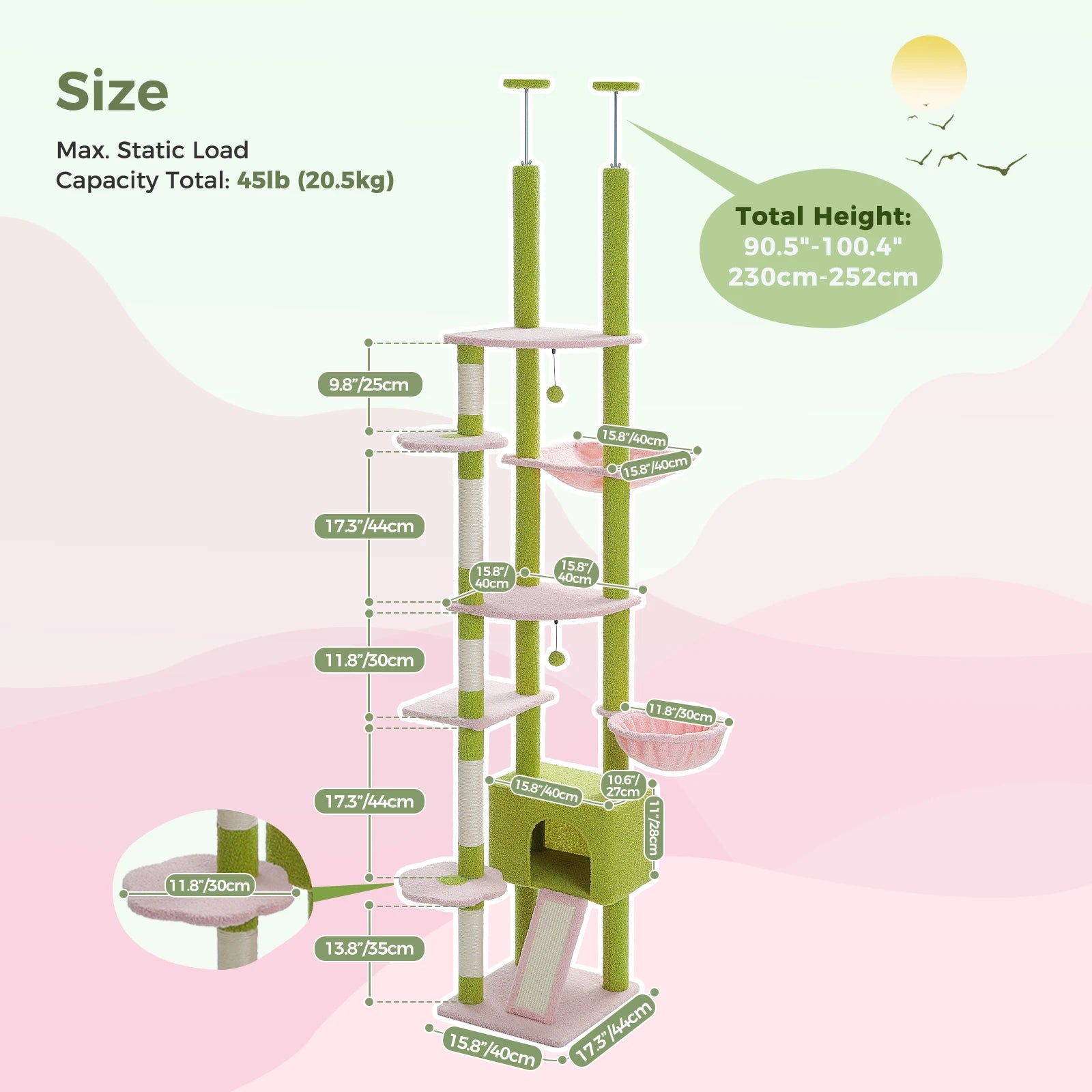 Cactus Cat Tree Floor to Ceiling - Adjustable Cat Tower
