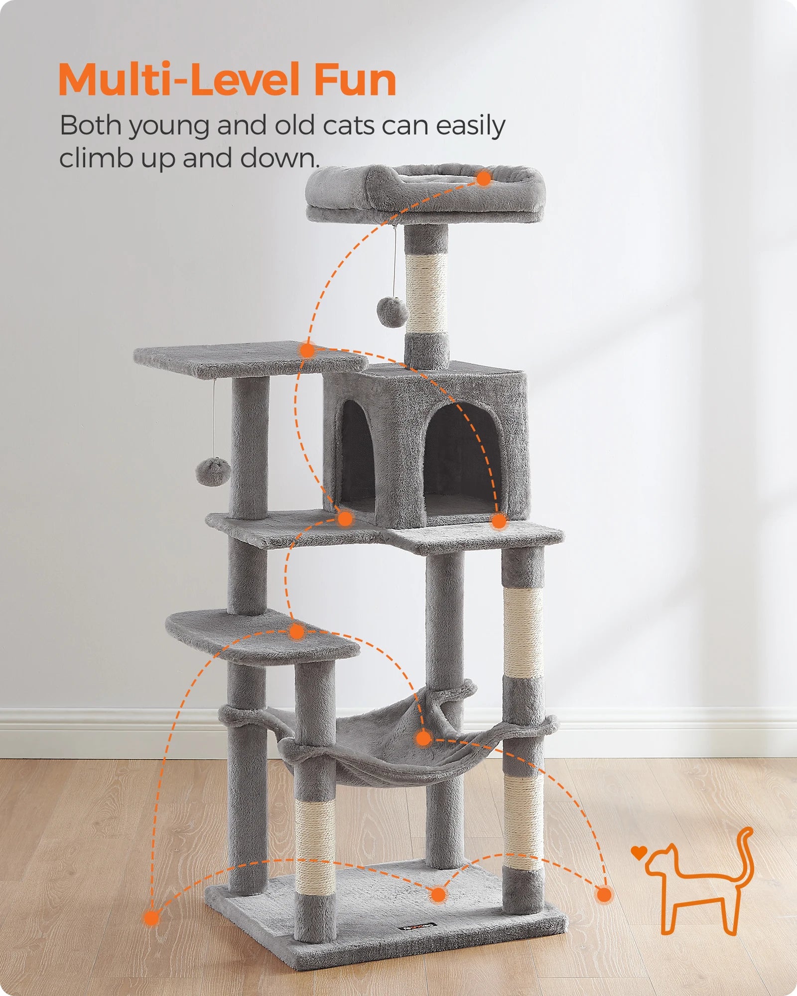 Feandrea Cat Tree (56.3") - Multi-Level Cat Tower for Indoor Cats