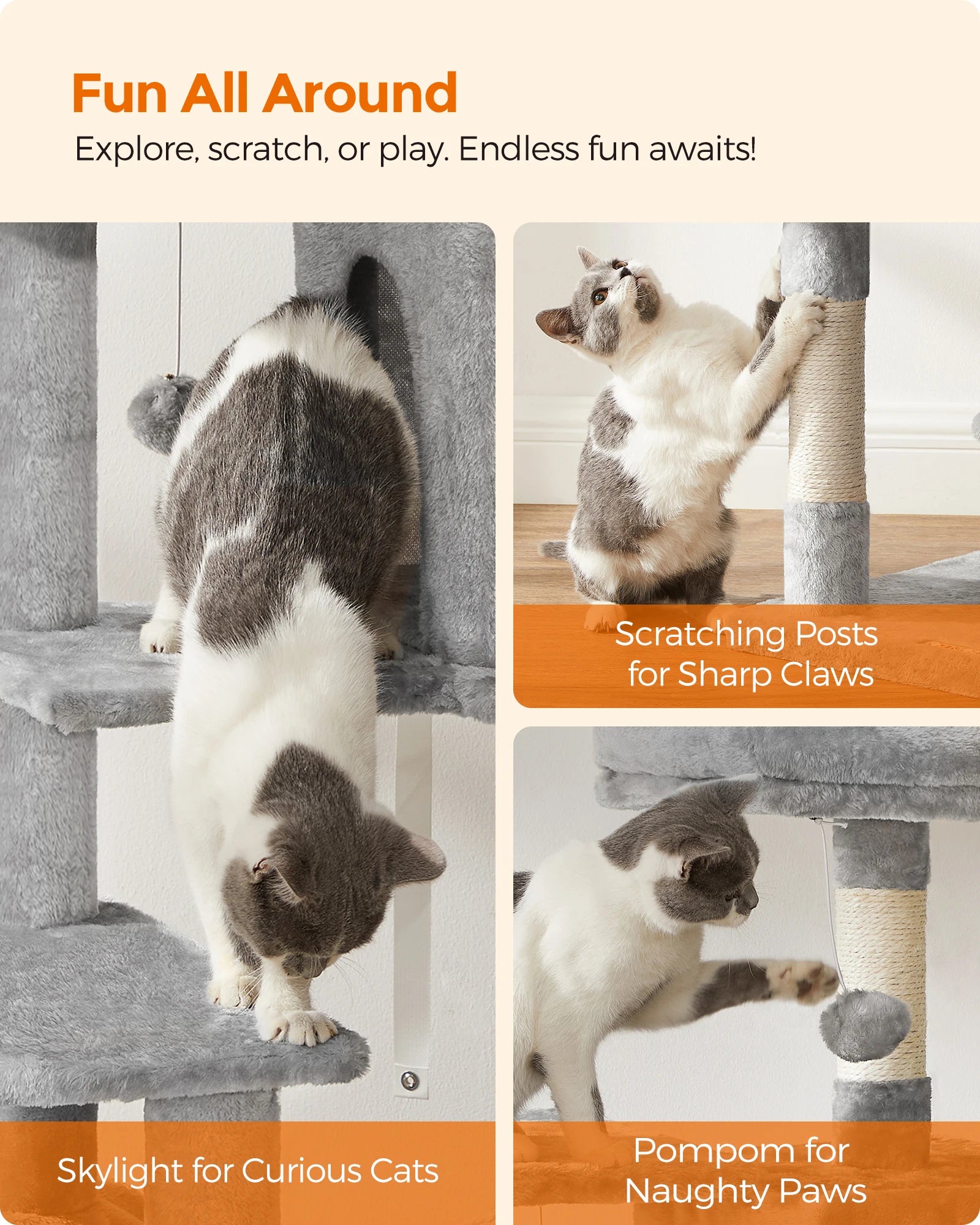 Feandrea Cat Tree (56.3") - Multi-Level Cat Tower for Indoor Cats
