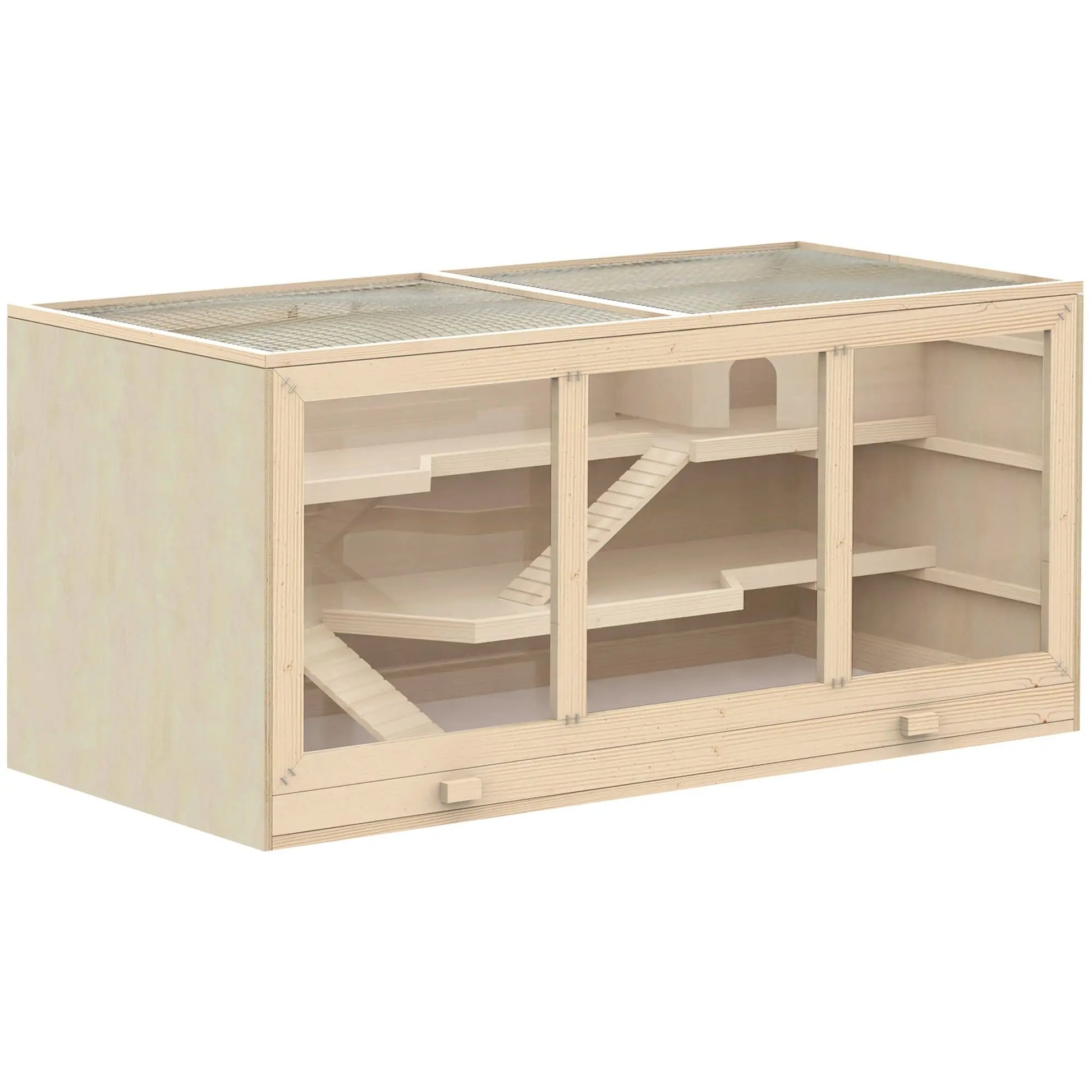 3-Tier Wooden Hamster Cage - Opening Roof, Ramps & Big Habitat