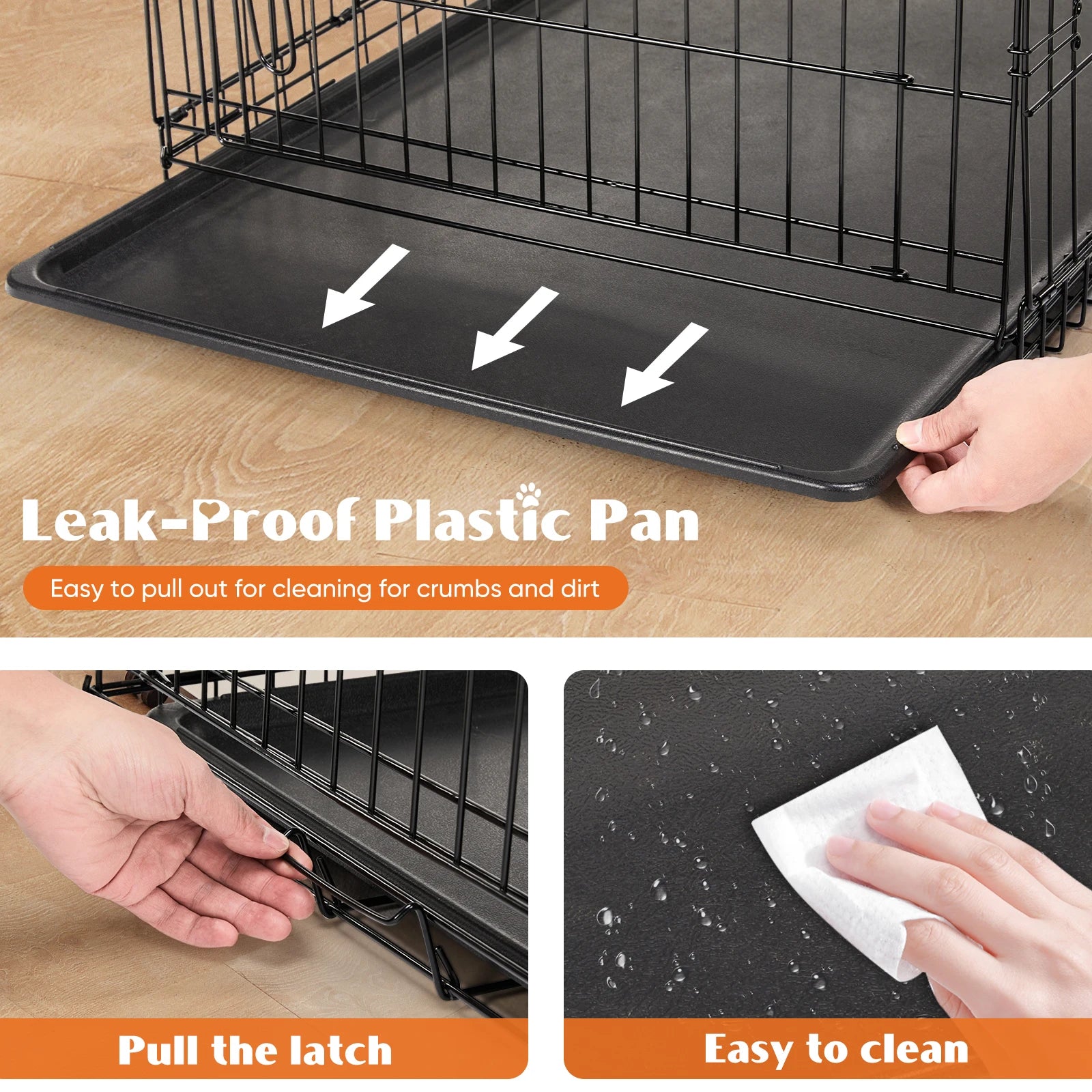 JHK Double Door Folding Metal Dog Cage - Extra Large Pet Kennel