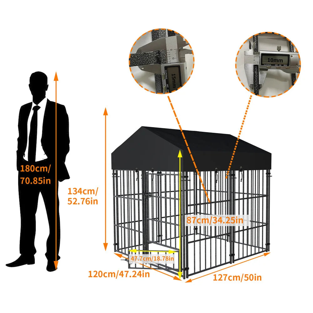 Heavy Duty Large Dog Kennel - Pet Welded Metal Playpen with Roof