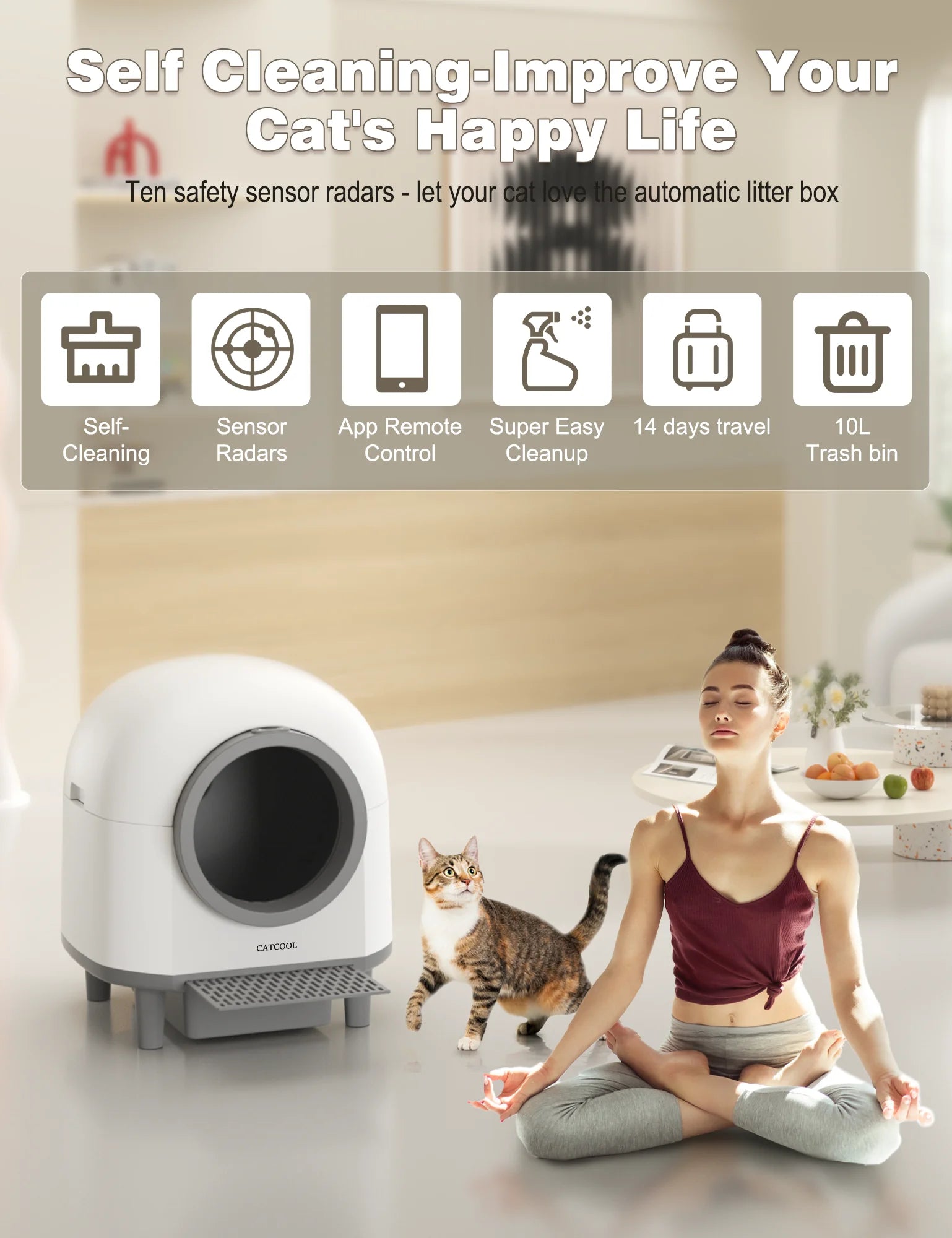 OMCPET Automatic Smart Cat Litter Box - Self Cleaning Sandbox & App Control