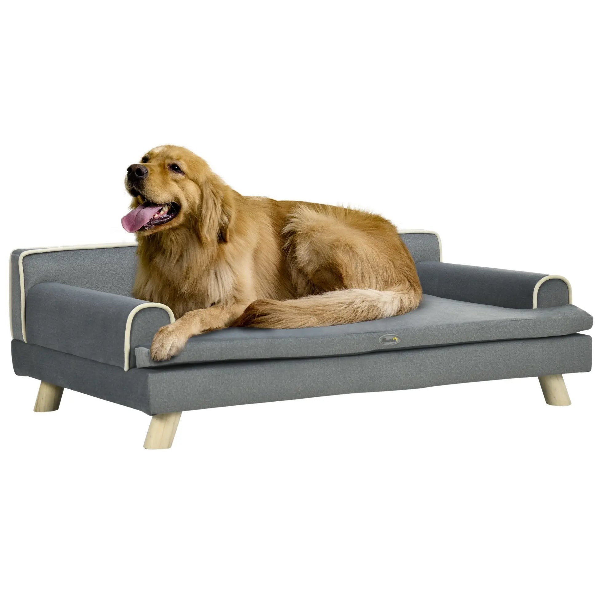 Water-Resistant Grey Pet Sofa for Large/Medium Dogs - Wooden Legs