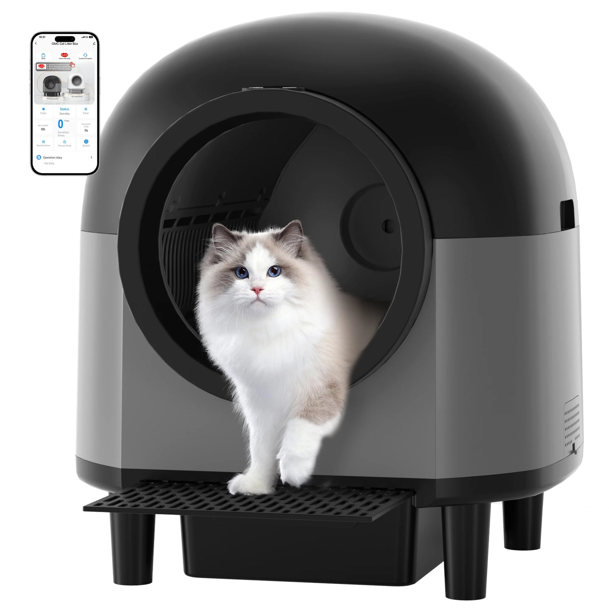 OMCPET Automatic Smart Cat Litter Box - Self Cleaning Sandbox & App Control