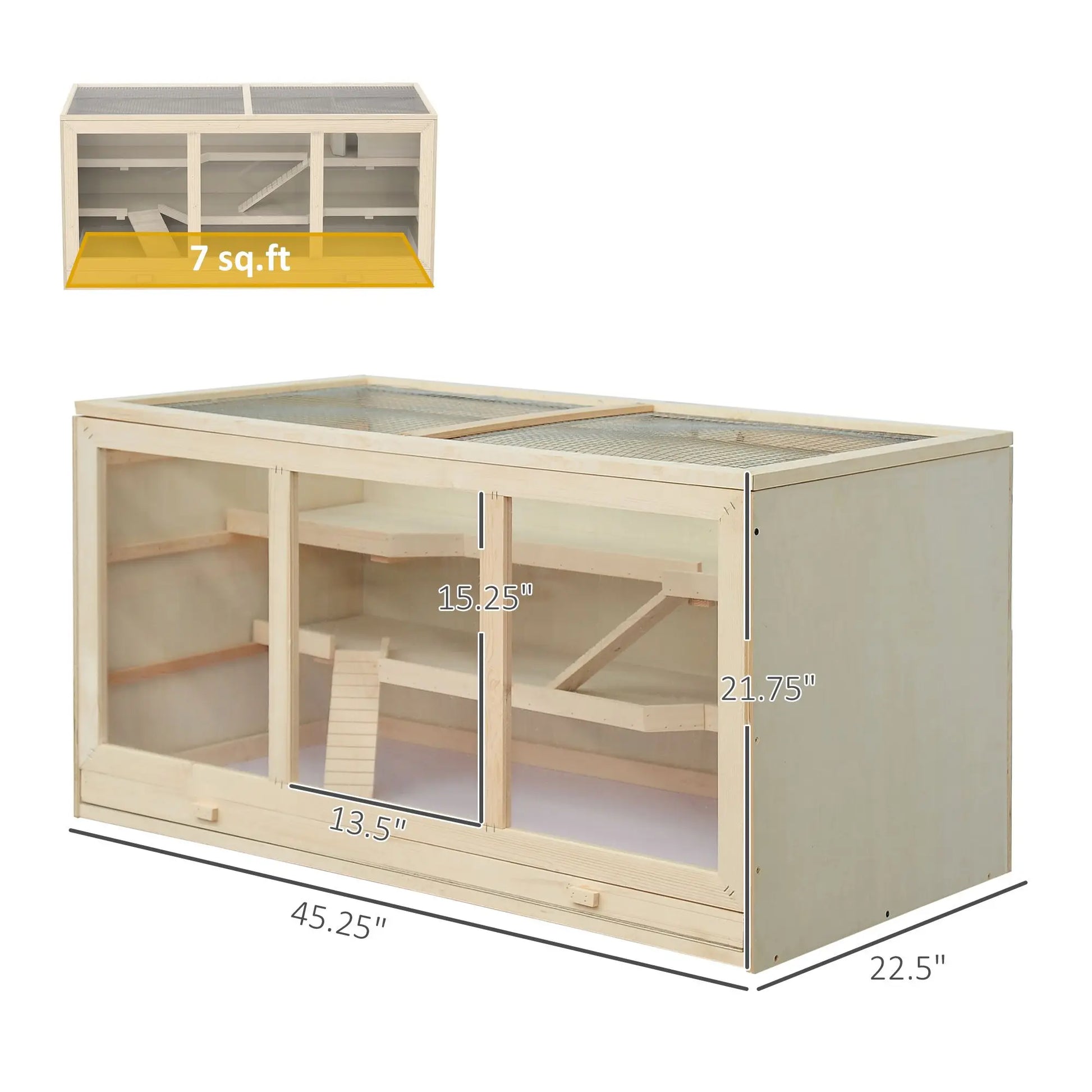 3-Tier Wooden Hamster Cage - Opening Roof, Ramps & Big Habitat