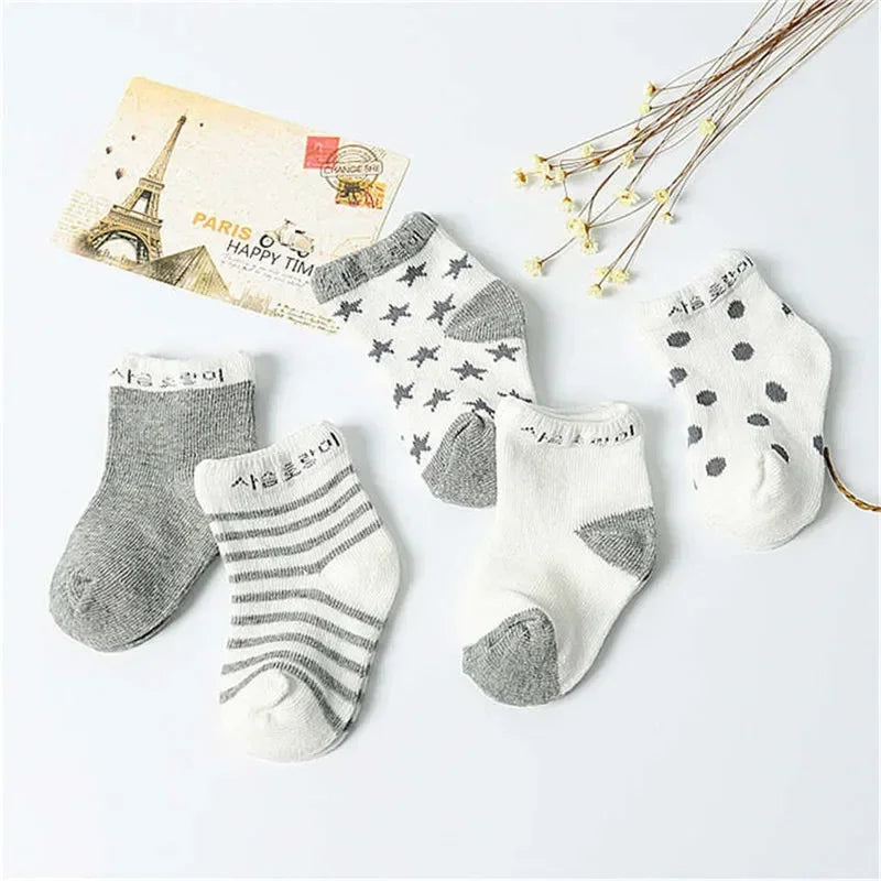 5 Pair/Lot Cotton Baby Socks - Mustache Print for Girls & Boys