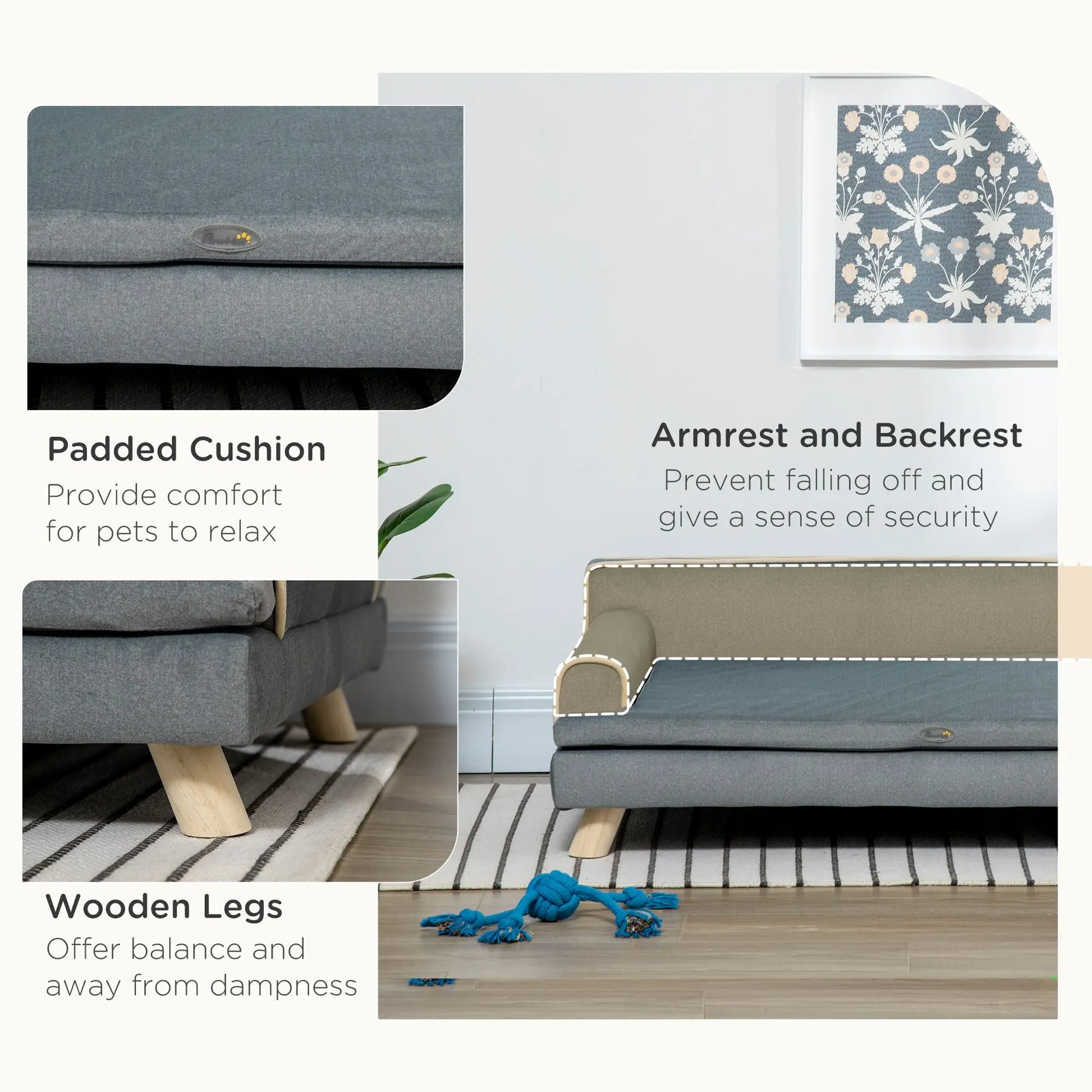 Water-Resistant Grey Pet Sofa for Large/Medium Dogs - Wooden Legs